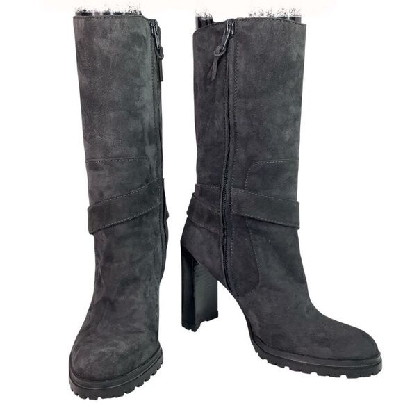 STUART WEITZMAN Gray Suede Mid Calf Women’s Ankle Heel Booties Sz US 5.5 - Picture 1 of 10